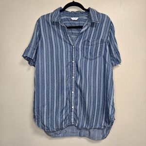 Intro Womens Blue Short Sleeve Casual Button Down Blouse Size Large